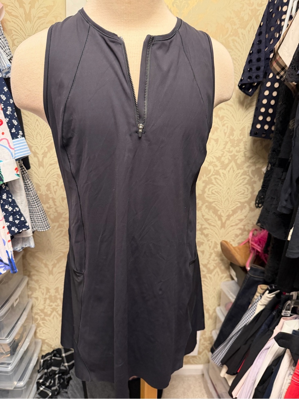 Athleta Black Sleeveless Zip-Front Mini Dress